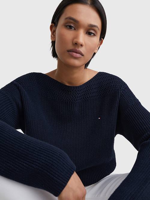 Tommy Hilfiger Tekne Neck Relaxed Fit Jumper Kazak Kadın Mavi | TH136RJN