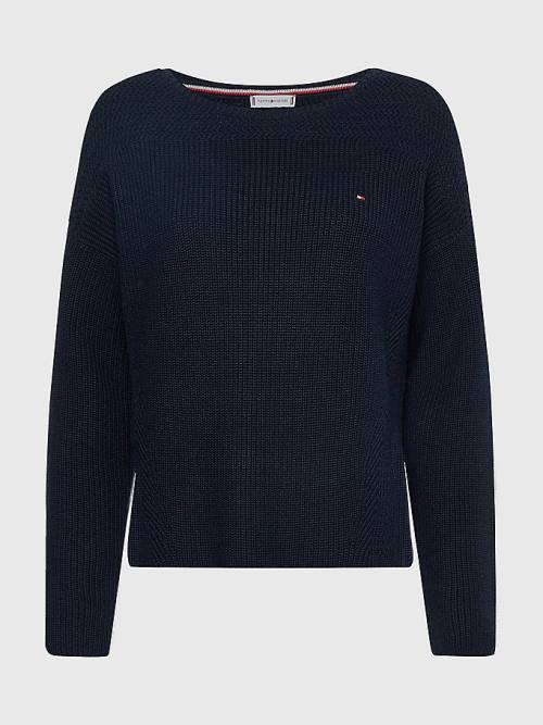 Tommy Hilfiger Tekne Neck Relaxed Fit Jumper Kazak Kadın Mavi | TH136RJN