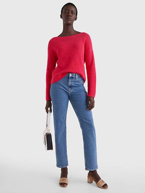 Tommy Hilfiger Tekne Neck Relaxed Fit Jumper Kazak Kadın Pembe | TH367UDF