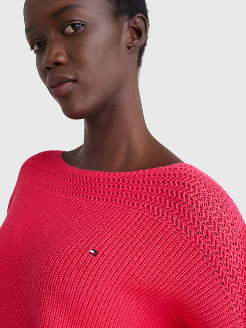 Tommy Hilfiger Tekne Neck Relaxed Fit Jumper Kazak Kadın Pembe | TH367UDF