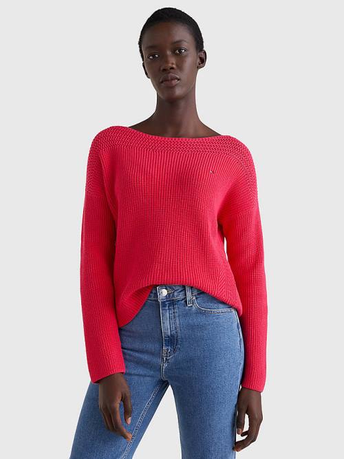 Tommy Hilfiger Tekne Neck Relaxed Fit Jumper Kazak Kadın Pembe | TH367UDF