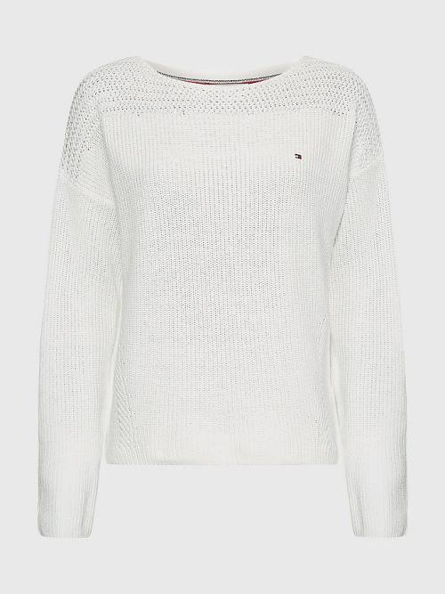 Tommy Hilfiger Tekne Neck Relaxed Fit Jumper Kazak Kadın Beyaz | TH726SEC