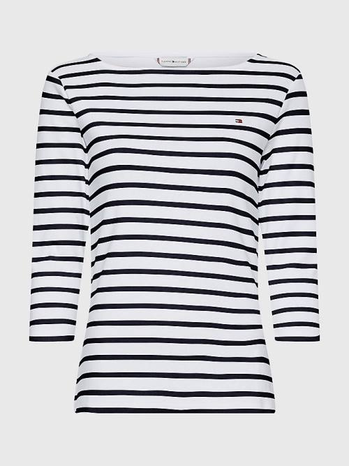 Tommy Hilfiger Tekne Neck Three-Quarter Sleeve Tişört Kadın Beyaz | TH714VFB