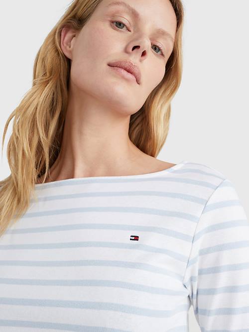 Tommy Hilfiger Tekne Neck Three-Quarter Sleeve Tişört Kadın Beyaz | TH943PZH