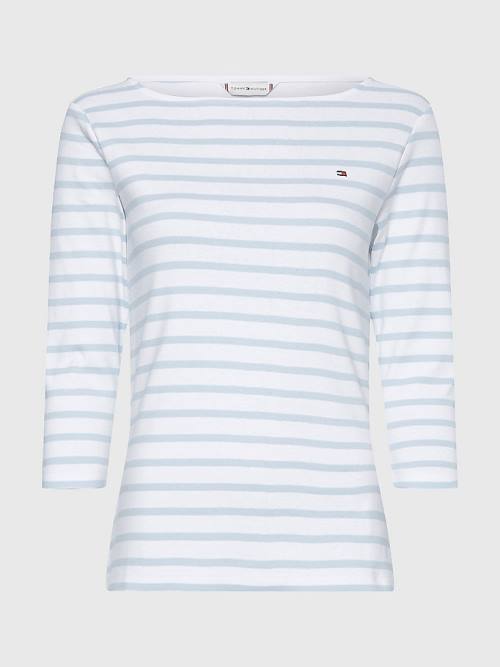 Tommy Hilfiger Tekne Neck Three-Quarter Sleeve Tişört Kadın Beyaz | TH943PZH