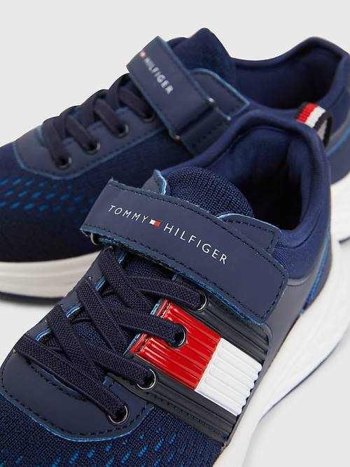 Tommy Hilfiger Textured Flag Mesh Panel Spor Ayakkabı Erkek Çocuk Mavi | TH730HNX