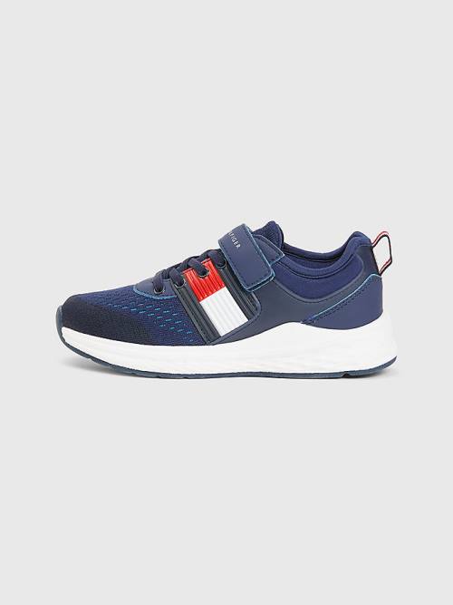 Tommy Hilfiger Textured Flag Mesh Panel Spor Ayakkabı Erkek Çocuk Mavi | TH730HNX