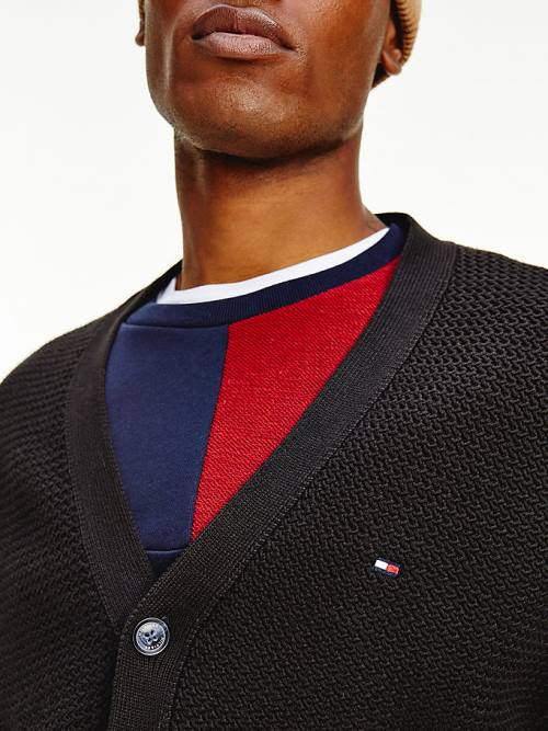 Tommy Hilfiger Textured Relaxed Fit Cardigan Kazak Erkek Siyah | TH528SKE