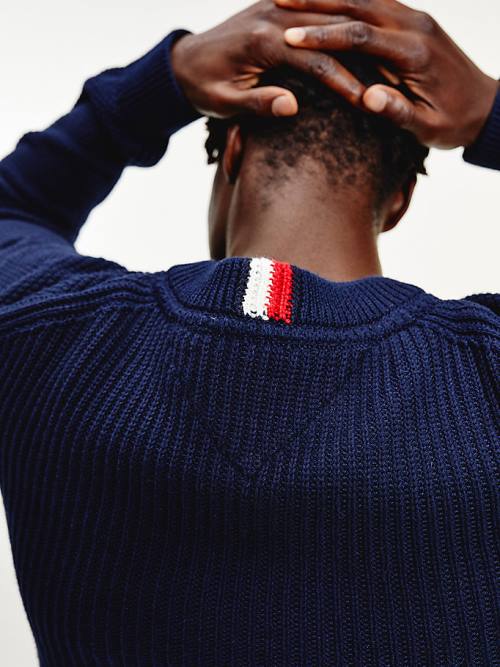 Tommy Hilfiger Textured Relaxed Fit Jumper Kazak Erkek Mavi | TH293YXC