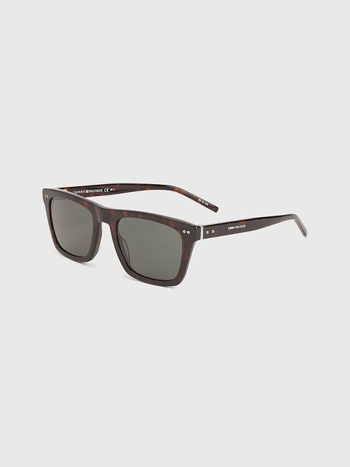 Tommy Hilfiger Thick Rimmed Rectangular Güneş Gözlüğü Erkek Kahverengi | TH570XUN