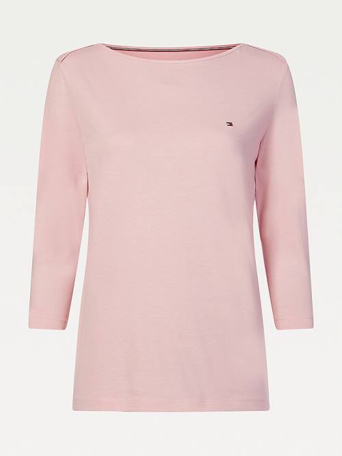 Tommy Hilfiger Three-Quarter Sleeve Slim Fit Tişört Kadın Pembe | TH762XCY