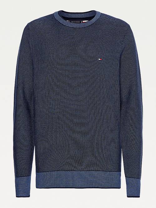 Tommy Hilfiger Three-Tone Organic Pamuklu Jumper Kazak Erkek Mavi | TH347VIW