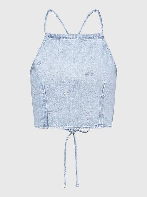 Tommy Hilfiger Tie Back Denim Chambray Top Gömlek Kadın Denim | TH432KHF