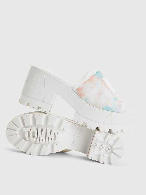 Tommy Hilfiger Tie-Dye Block Heel Mules Sandalet Kadın Beyaz | TH804IYN