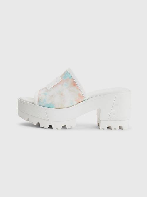 Tommy Hilfiger Tie-Dye Block Heel Mules Sandalet Kadın Beyaz | TH804IYN