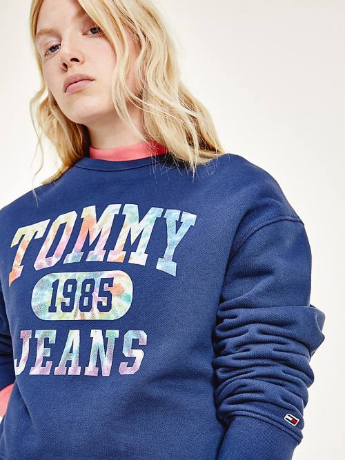 Tommy Hilfiger Tie-Dye Cropped Sweatshirt Kadın Mavi | TH098SLP