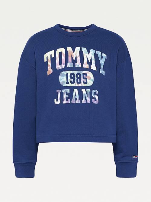 Tommy Hilfiger Tie-Dye Cropped Sweatshirt Kadın Mavi | TH098SLP