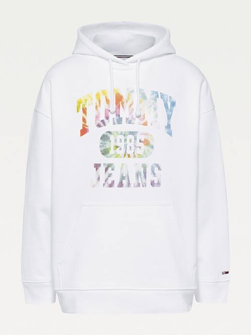 Tommy Hilfiger Tie-Dye Logo Oversized Kapüşonlu Sweatshirt Kadın Beyaz | TH387HWD