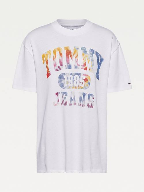 Tommy Hilfiger Tie-Dye Logo Oversized Tişört Kadın Beyaz | TH267UKG