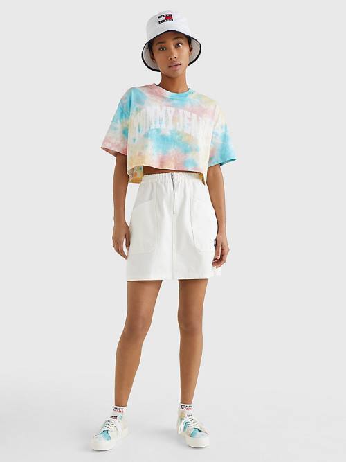 Tommy Hilfiger Tie-Dye Oversized Cropped Tişört Kadın Beyaz | TH308XUO