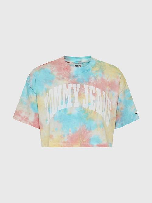 Tommy Hilfiger Tie-Dye Oversized Cropped Tişört Kadın Beyaz | TH308XUO