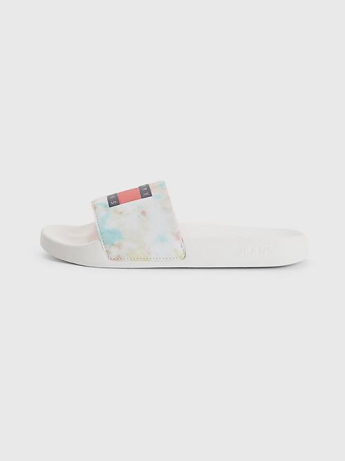 Tommy Hilfiger Tie-Dye Slides Sandalet Kadın Beyaz | TH687QEO