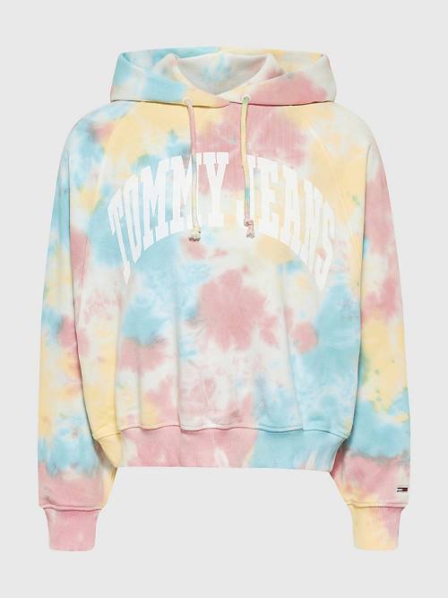 Tommy Hilfiger Tie-Dye Varsity Logo Boxy Kapüşonlu Sweatshirt Kadın Beyaz | TH069KRQ