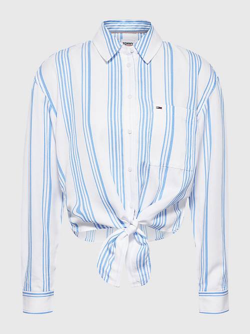 Tommy Hilfiger Tie-Front Stripe Gömlek Kadın Mavi | TH127MYI