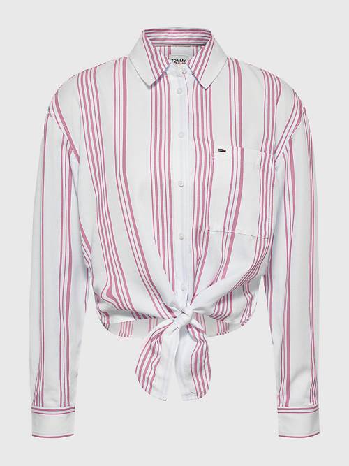 Tommy Hilfiger Tie-Front Stripe Gömlek Kadın Pembe | TH930ONT