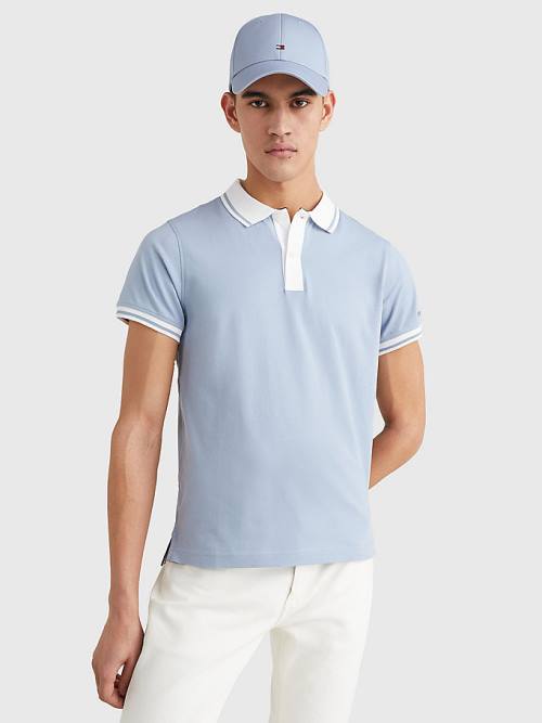 Tommy Hilfiger Tipped Slim Fit Jersey Polo Yaka Tişört Erkek Mavi | TH542QAK