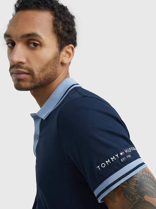 Tommy Hilfiger Tipped Slim Fit Jersey Polo Yaka Tişört Erkek Mavi | TH801ZXQ