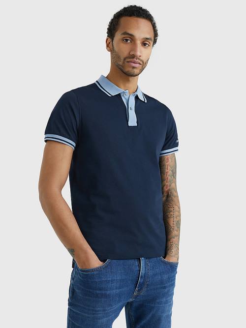 Tommy Hilfiger Tipped Slim Fit Jersey Polo Yaka Tişört Erkek Mavi | TH801ZXQ