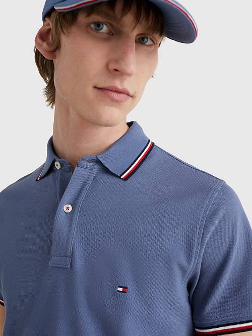 Tommy Hilfiger Tipped Slim Fit Polo Yaka Tişört Erkek Mavi | TH586LJP