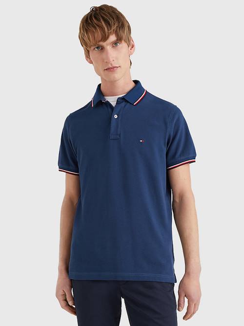 Tommy Hilfiger Tipped Slim Fit Polo Yaka Tişört Erkek Mavi | TH752GNU