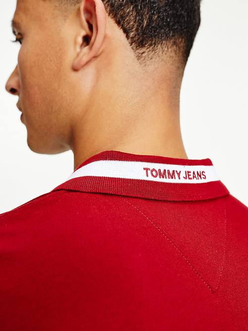 Tommy Hilfiger Tipped Stretch Slim Fit Polo Yaka Tişört Erkek Kırmızı | TH148NUS