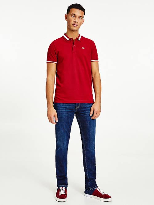 Tommy Hilfiger Tipped Stretch Slim Fit Polo Yaka Tişört Erkek Kırmızı | TH148NUS