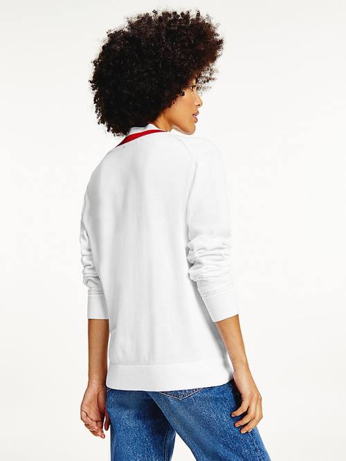 Tommy Hilfiger Tipped V-Neck Jumper Kazak Kadın Beyaz | TH471BTO