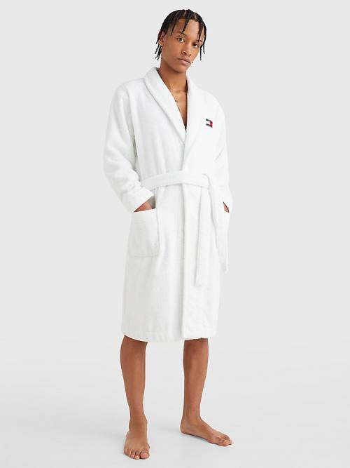 Tommy Hilfiger Tommy 85 Signature Logo Towelling Robe Pijama Erkek Beyaz | TH681RFV