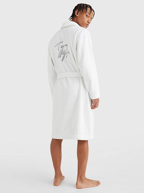 Tommy Hilfiger Tommy 85 Signature Logo Towelling Robe Pijama Erkek Beyaz | TH681RFV