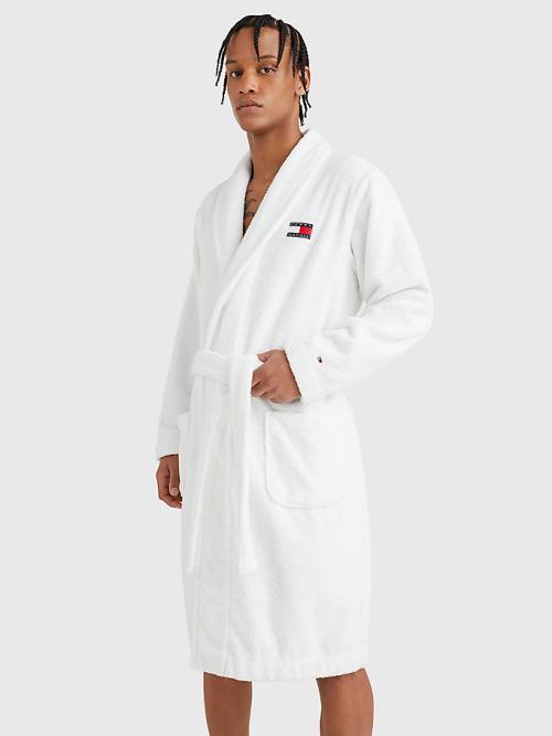 Tommy Hilfiger Tommy 85 Signature Logo Towelling Robe Pijama Erkek Beyaz | TH681RFV