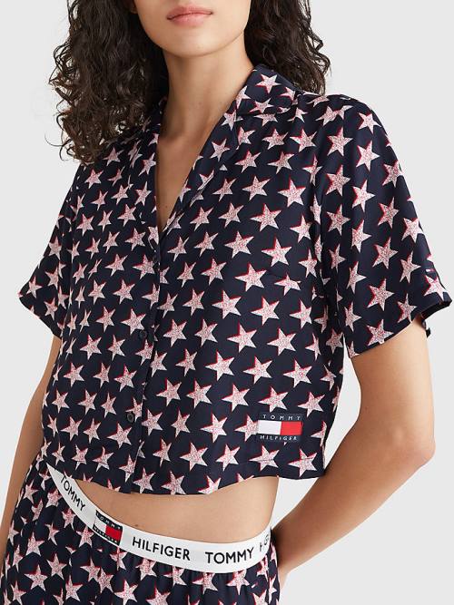 Tommy Hilfiger Tommy 85 Star Print Shirt Pijama Kadın Bej Rengi | TH084IEP