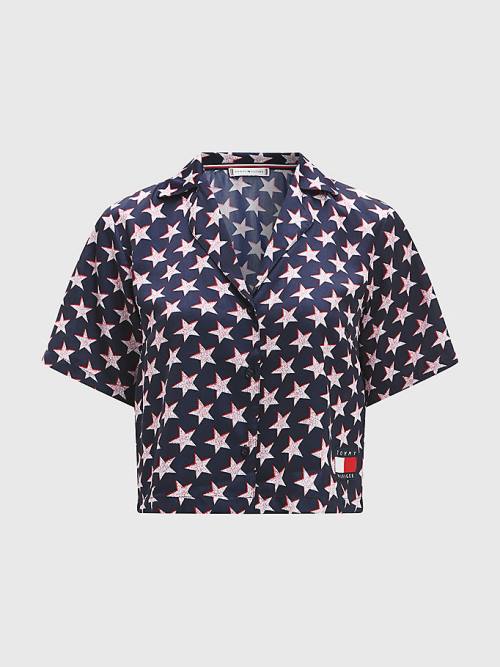 Tommy Hilfiger Tommy 85 Star Print Shirt Pijama Kadın Bej Rengi | TH084IEP