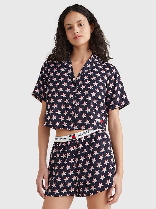 Tommy Hilfiger Tommy 85 Star Print Shirt Pijama Kadın Bej Rengi | TH084IEP