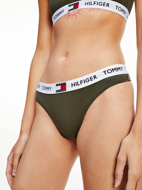 Tommy Hilfiger Tommy 85 Stretch Pamuklu Logo Tanga İç Giyim Kadın Haki | TH106WRZ