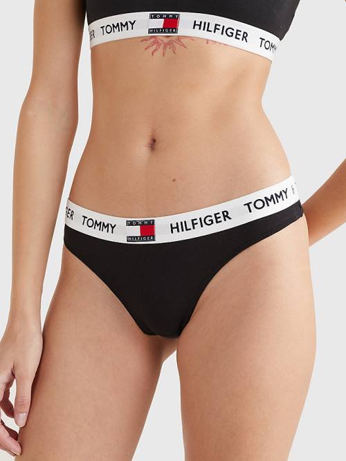 Tommy Hilfiger Tommy 85 Stretch Pamuklu Logo Tanga İç Giyim Kadın Siyah | TH576HUQ