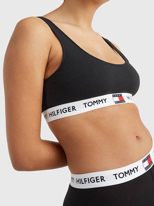 Tommy Hilfiger Tommy 85 Stretch Pamuklu Logo Bralette İç Giyim Kadın Siyah | TH607TKH