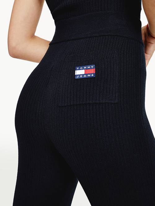 Tommy Hilfiger Tommy Badge A-Line Ribbed Pantolon Kadın Siyah | TH043RVB