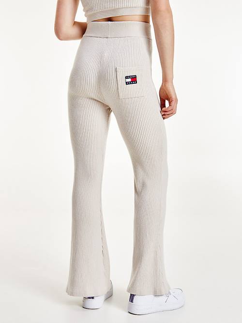 Tommy Hilfiger Tommy Badge A-Line Ribbed Pantolon Kadın Bej Rengi | TH874ZJE