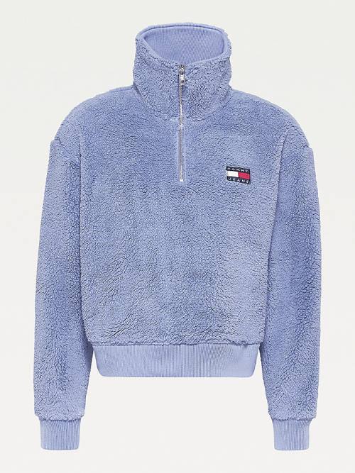 Tommy Hilfiger Tommy Badge Boxy Plush Fleece Sweatshirt Kapüşonlu Sweatshirt Kadın Mor | TH184JHV