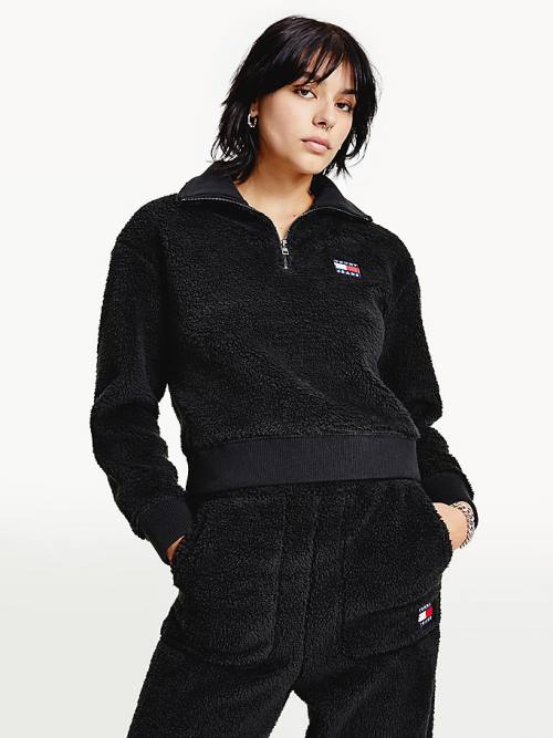 Tommy Hilfiger Tommy Badge Boxy Plush Fleece Sweatshirt Kapüşonlu Sweatshirt Kadın Siyah | TH518YZT